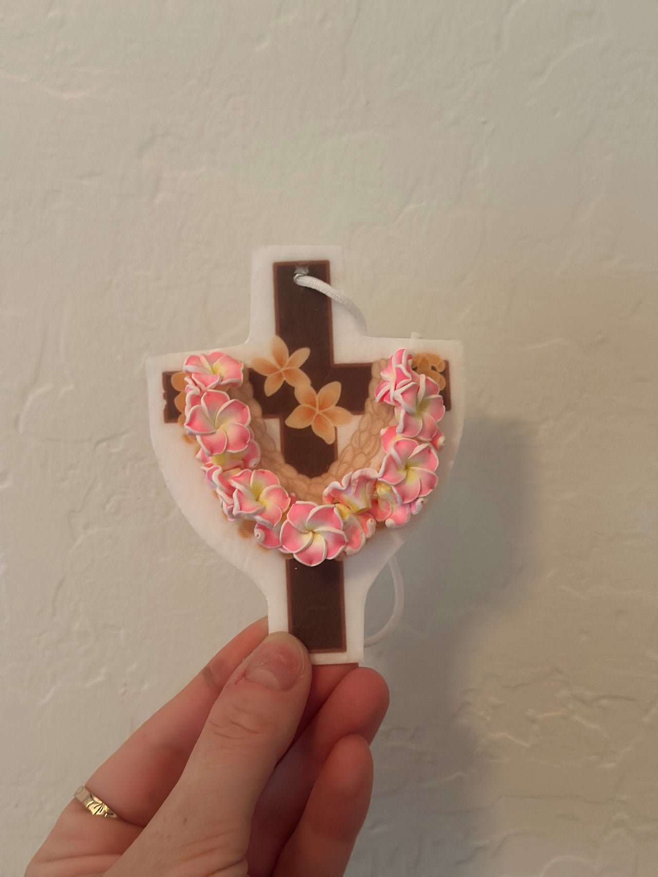 3D Pink Plumeria lei cross