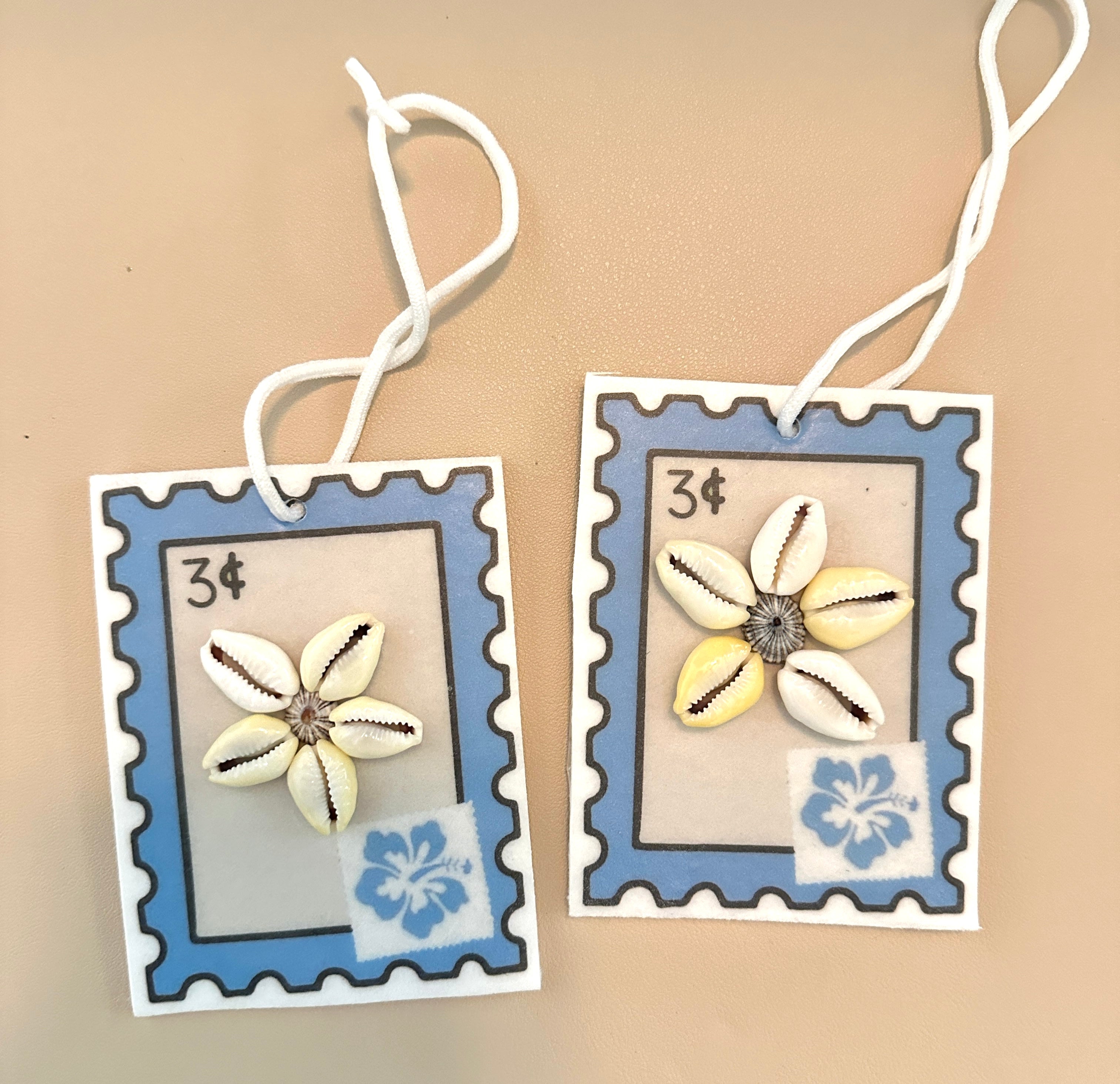 Cowrie Shell Hibiscus Blue Stamp